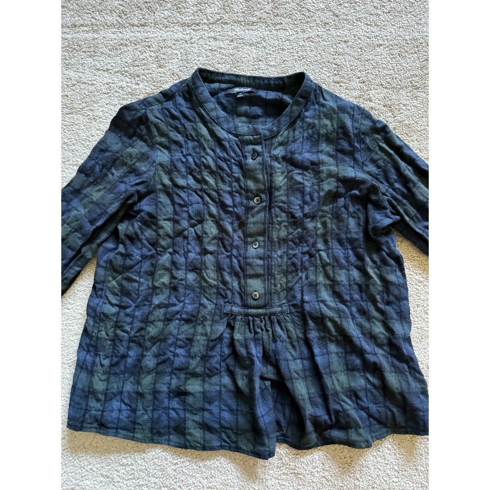 Madewell Shirt Womens Size XS Green Plaid Flannel Button‎ Up Tunic Pullover